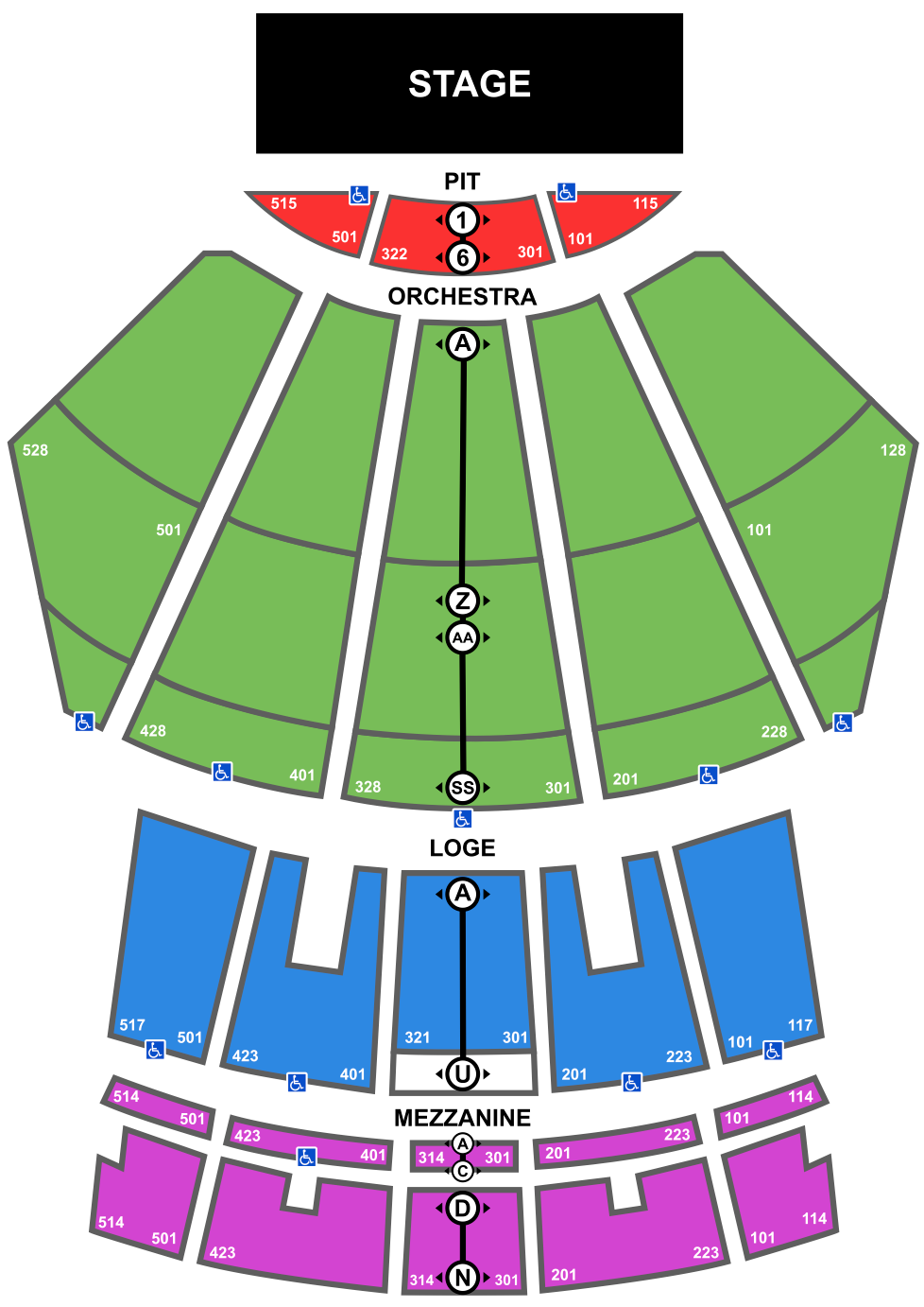 Peacock Theater Seating Chart. Stage, Pit, Orchestra, Loge, Mezzanine. Full Description Below